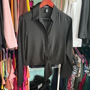 Express Black Button-Down Tie-Front Shirt